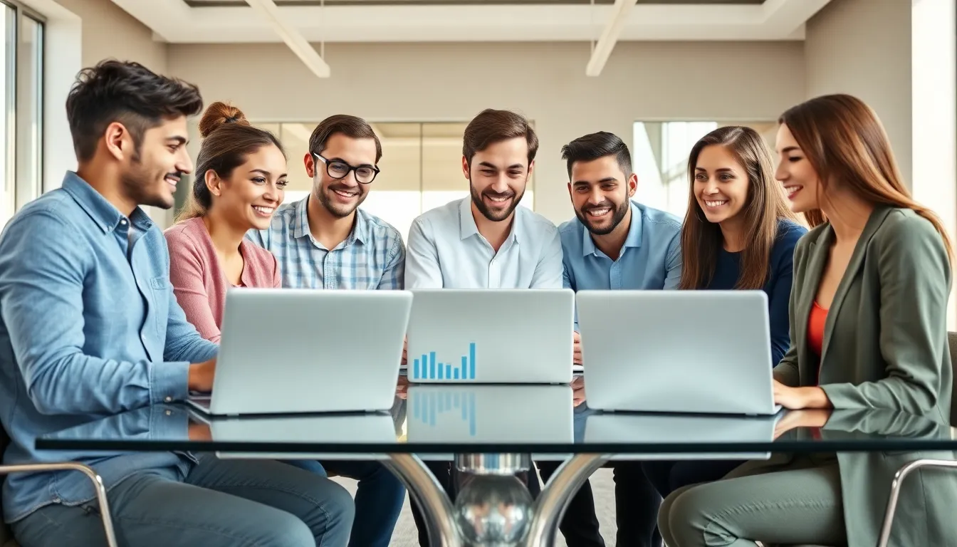 young professionals discussing finance in a modern office.